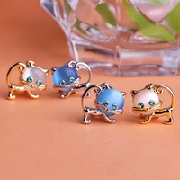 oi 2021 kawaii double cat earrings for women girls green crystal eyes earrings women girls wedding party jewelry christmas gift