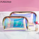 PURDORED 1 шт. женская прозрачная косметичка, водонепроницаемая косметичка из ПВХ с лазерным рисунком для женщин, дорожный Органайзер на молнии для макияжа, набор туалетных принадлежностей