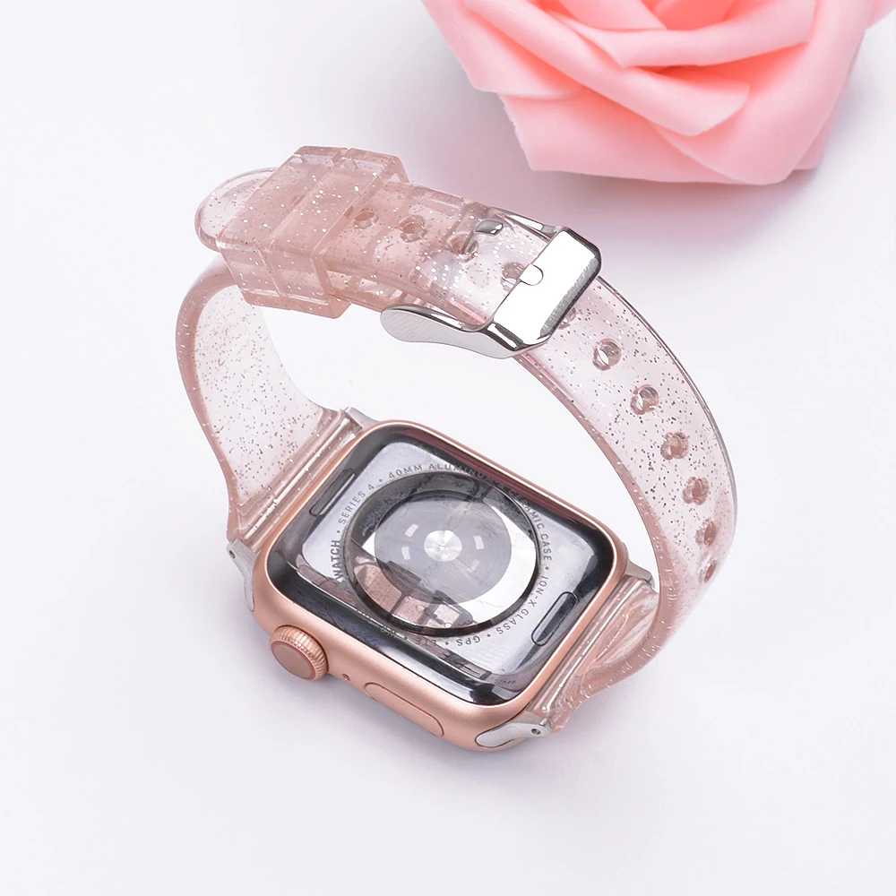 

For Girl Bling clear Strap For Apple Watch wristband series SE 7 6 5 4 44mm 40mm Silicone For iwatch band 3 2 38 42mm 45mm 41