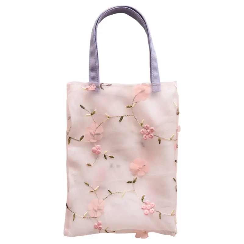 

Women Shoulder Bag Female Shoppig Bags Organza Embroidery Hand Bag Casual Tote Mesh Shopping Bag Fairy One-shoulder Handbags