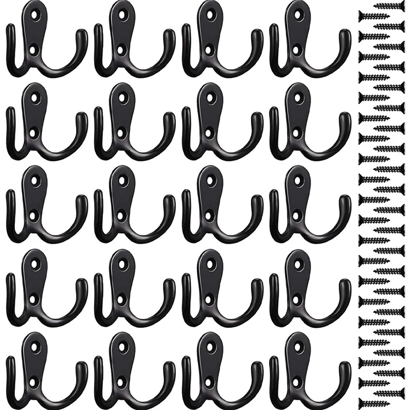 

20PCS Double Prong Robe Hooks Dual Coat Hooks Wall Mounted Robe Hook Retro Metal Cloth Hanger Wall Hook for Home