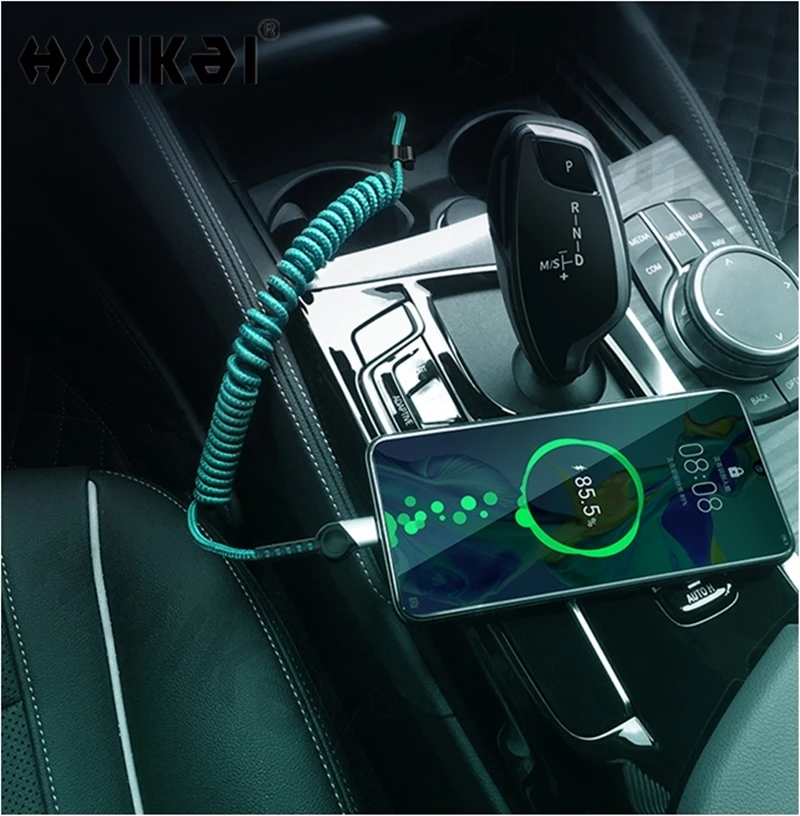 

USB Car Cable Retractable Micro 2A Current Spring Type C Charging Cable Fast Charger Data Wire Cord For iPhone Samsung Huawei