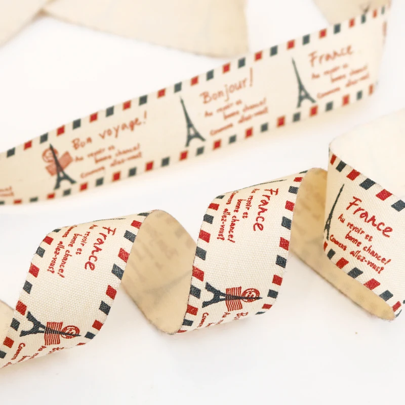 Хлопковая лента с принтом Эйфелевой башни 100 м 2 см|cotton ribbon|cotton webbingwebbing fabric |
