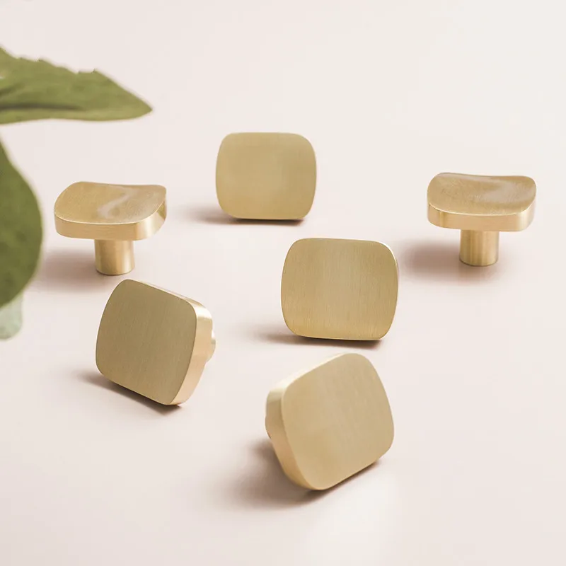 

LKL Nordic Simple Light Luxury Brass Handle Drawer Cabinet Wardrobe Door Pure Copper Gold Single Hole Square Small Knobs