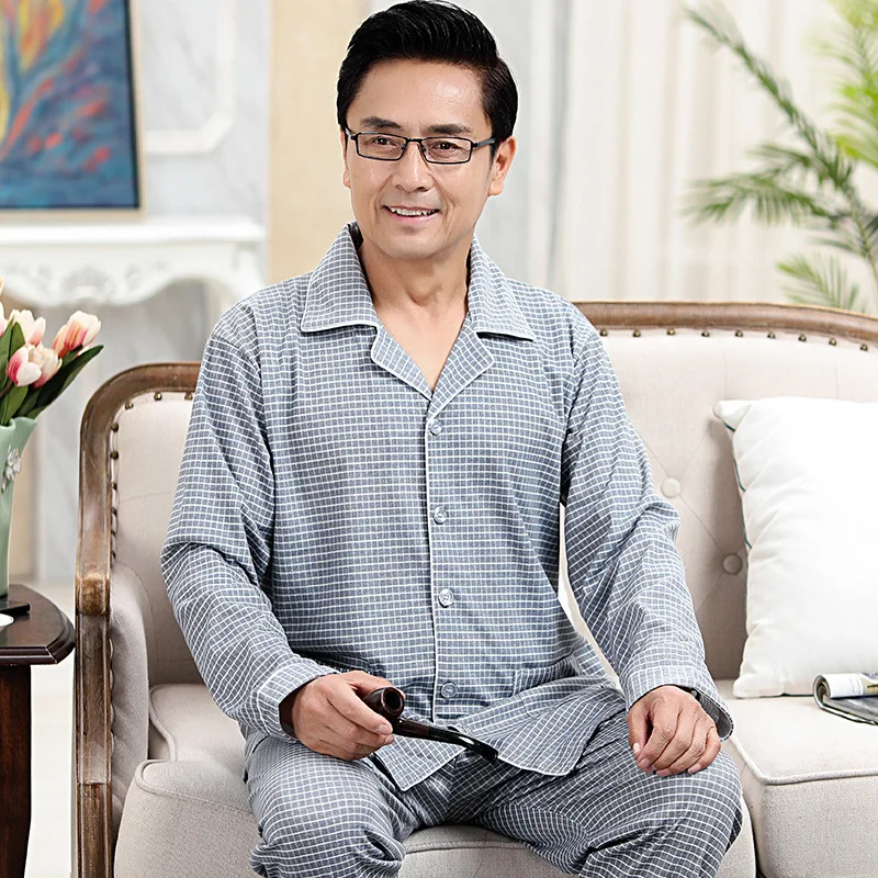 Пижама LYun на весну и осень Мужской Хлопковый костюм с длинными рукавами для