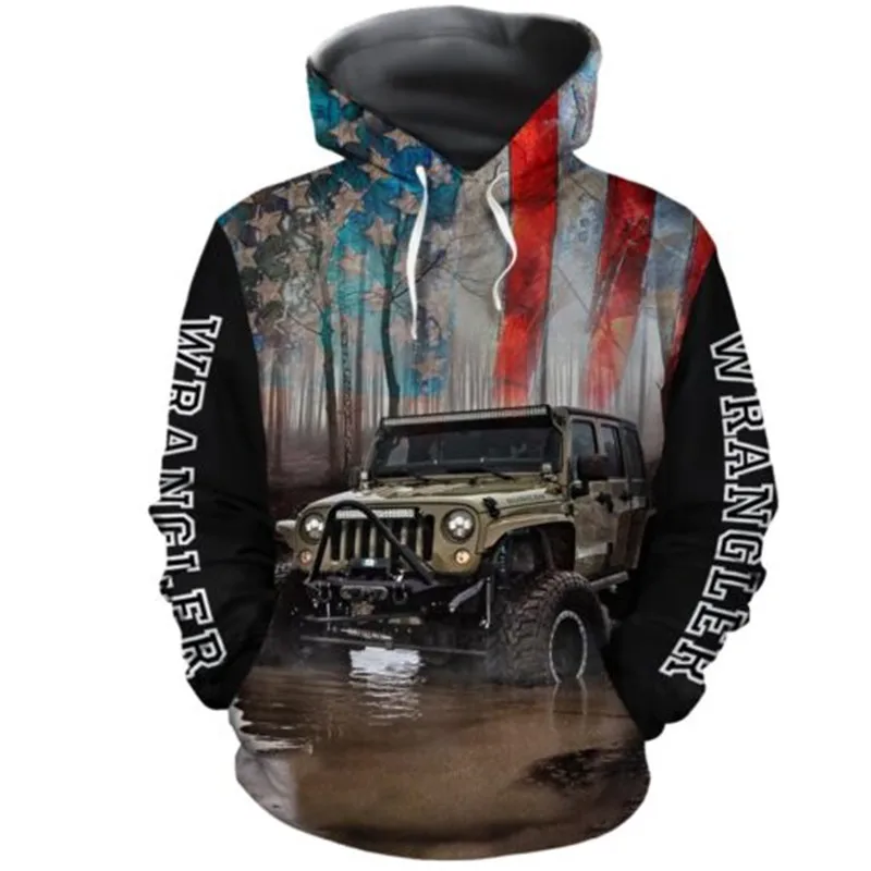 

The most fashionable 3D printed zipper men's casual Hoodie Jeep pattern Street Sweatshirt / casual Street Harajuku zipper Hoodie