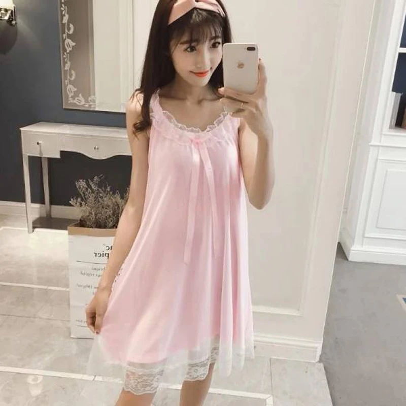 

New Summer Fashion Solid Color Womens Silk Sleepwear Backless Sling Princess Nightdress Lady Sexy Lace Sleeveless Nightgown