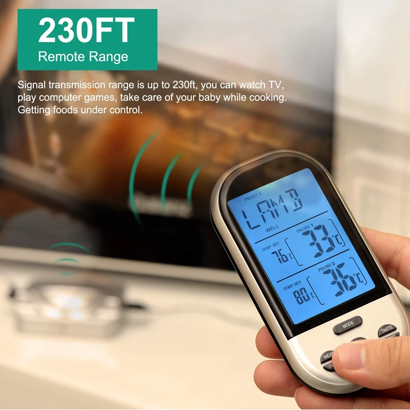 Термометр для мяса термометр барбекю беспроводной с двойным зондом используется