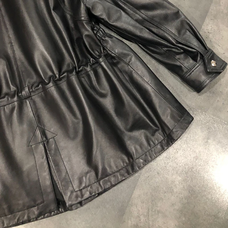 

Lautaro Spring Leather Jacket Women Raglan Sleeve Pockets Zipper Elastic Waist Plus Size Black and White Color Block Coat 5xl