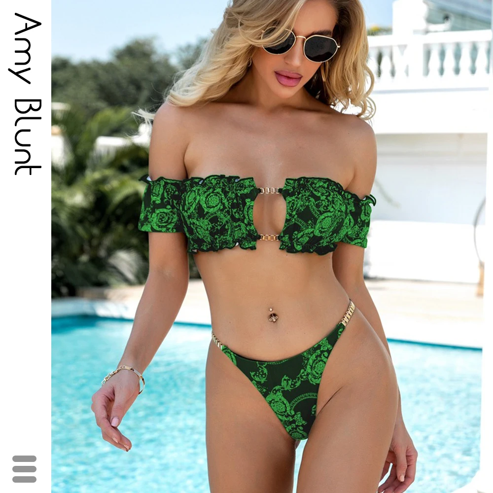 

Платье с рукавами-фонариками сексуальное платье, бодикон, с рисунком, бикини, набор, ремень, оборки купальный костюм Для женщин Двойка Купал...