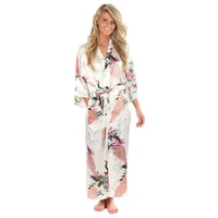 high fashion white silk kimono robe gown chinese style women sleepwear long sexy nightgown flower size s m l xl xxl xxxl a 044