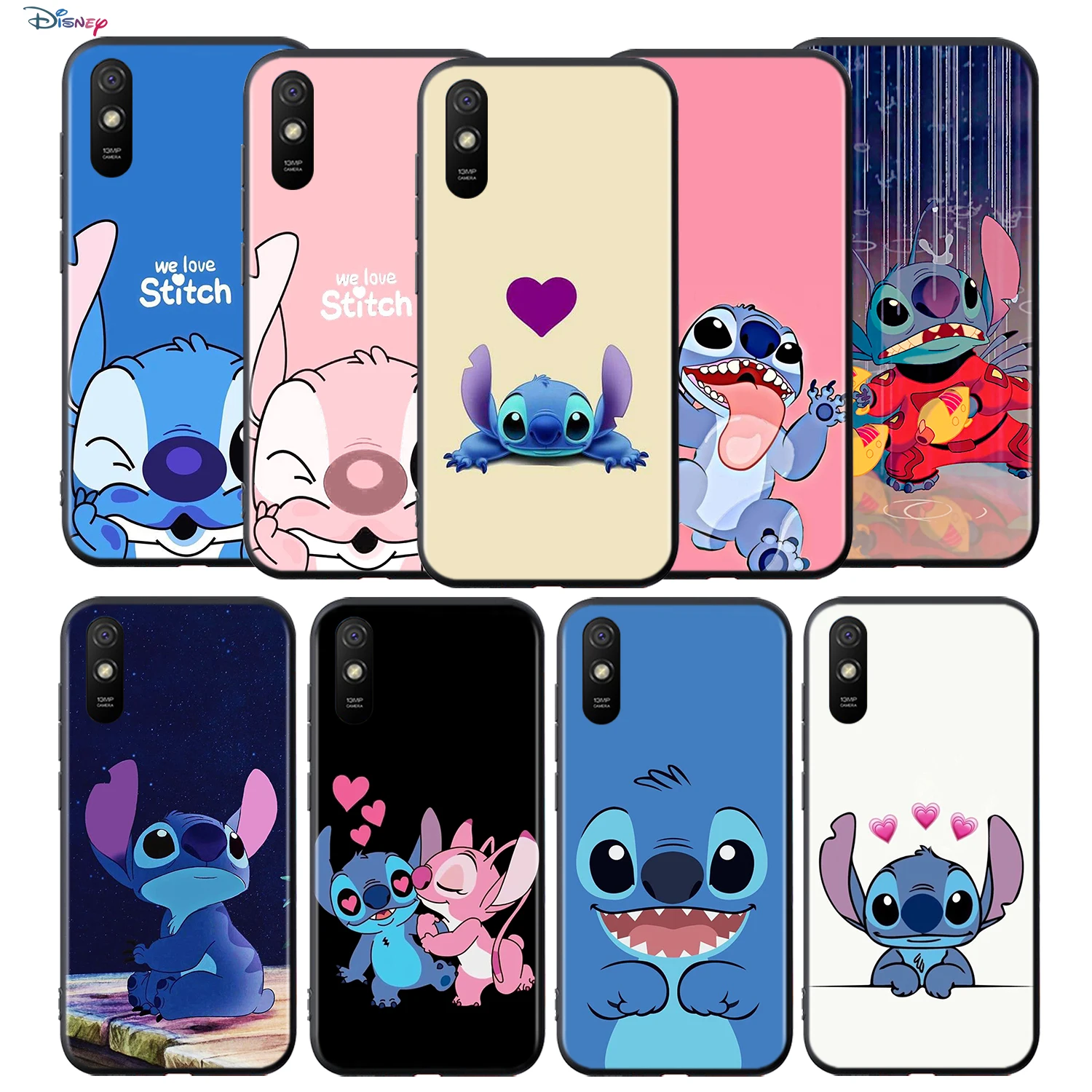 

Cute Lilo Stitch For Xiaomi Redmi 10 10X 9T 9C 9C 8 7 5 K50 K40S Gaming 4G 5G Silicone TPU Soft Black Phone Case Fundas Coque