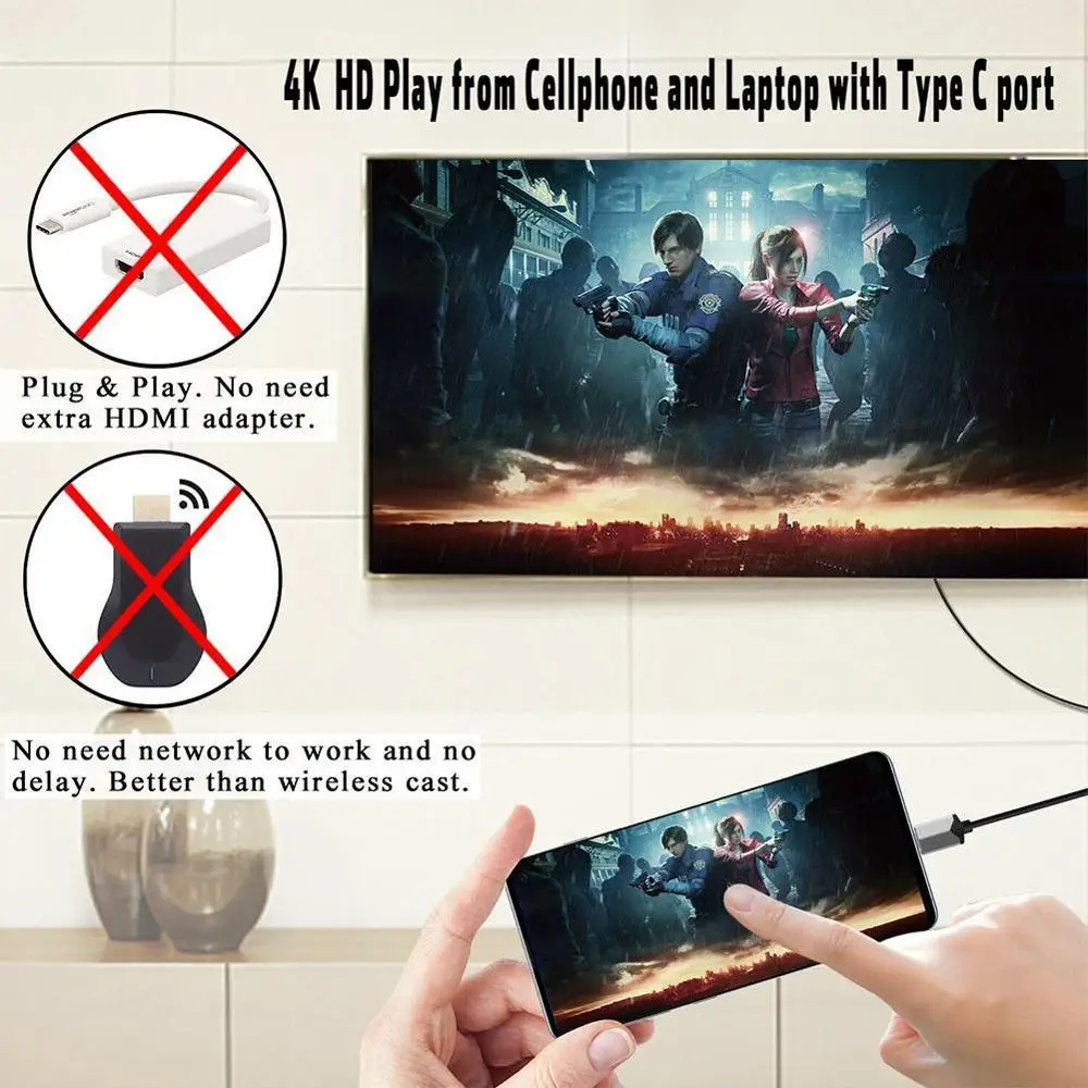 

USB Type C to HDMI-compatible 1080P HD TV Cable Adapter For Android Video Phones Wire For Samsung Cord Audio H1Q0