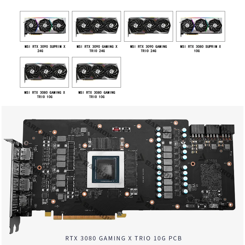 Водяной блок Barrow 3090 3080 GPU для MSI RTX 3090/3080 GAMING X TRIO кулер с полным покрытием ARGB BS-MSG3090M-PA