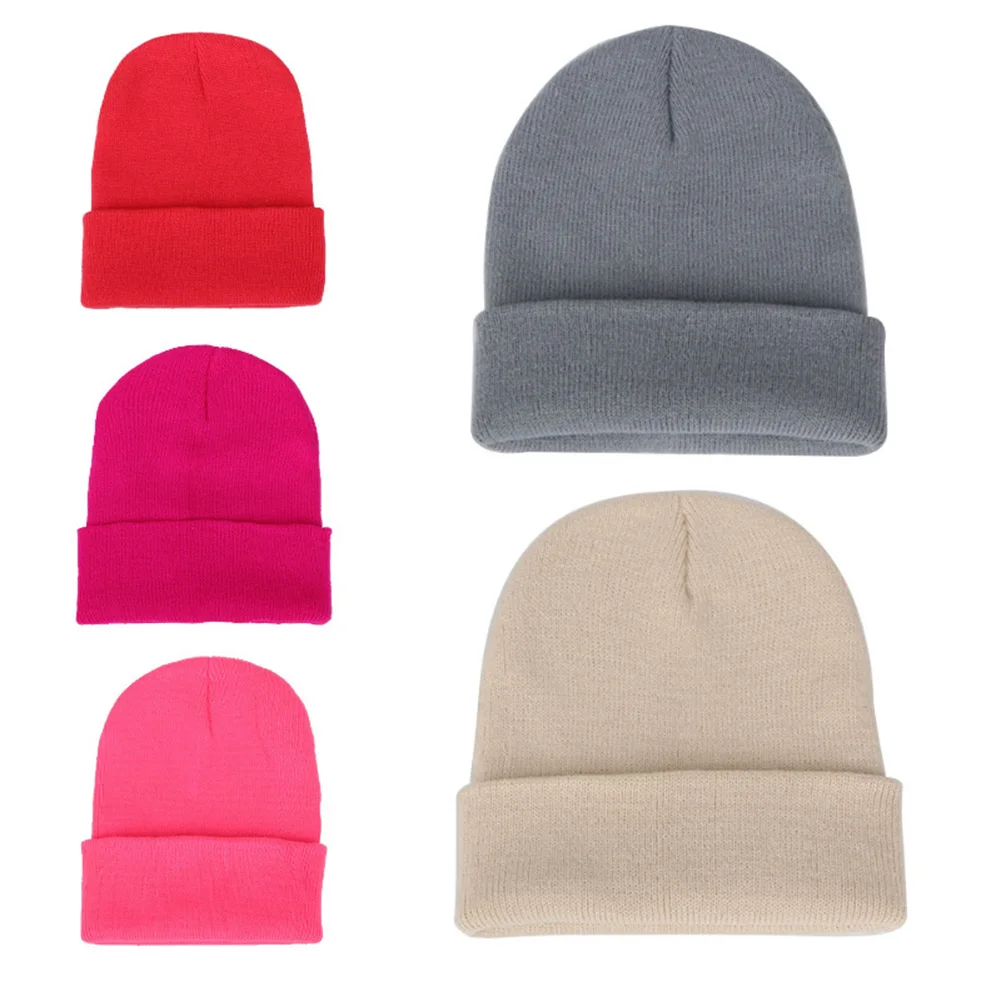 Мужская Женская однотонная теплая шерстяная вязаная шапка флуоресцентная