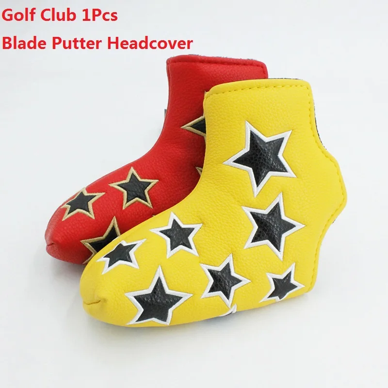 

Embroidery Star Golf Club Headcover Straight Bar Blade Putter Leather Magnet Closed Waterproof Protect Outdoor Sport Accessory