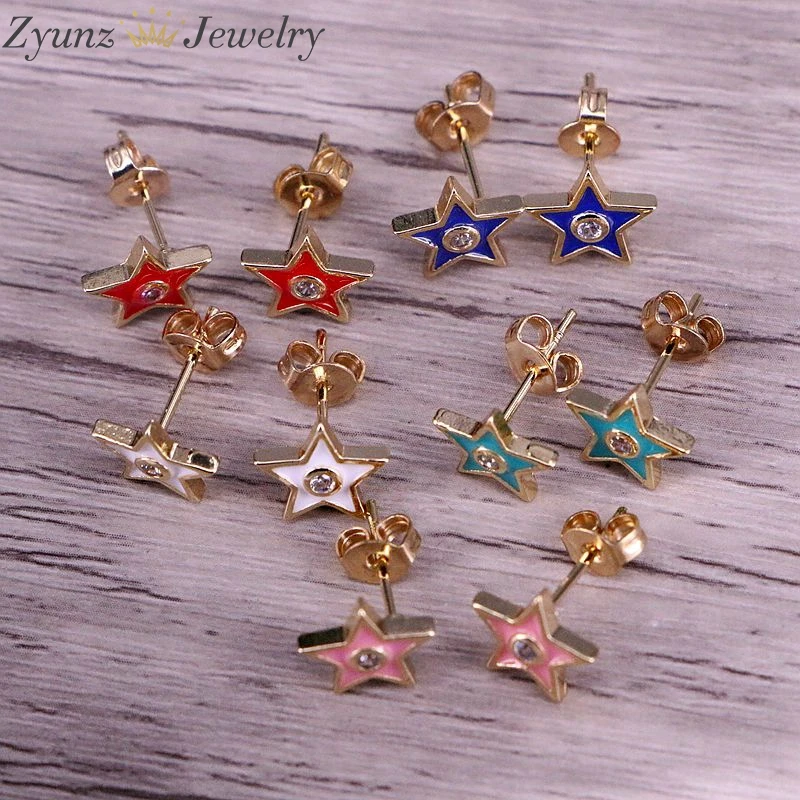 

5 Pairs, Cute Enamel Star Eyes Stud Earrings Gold Color Enamel Earring Shaped New Design Earrings for Women Fashion Jewelry
