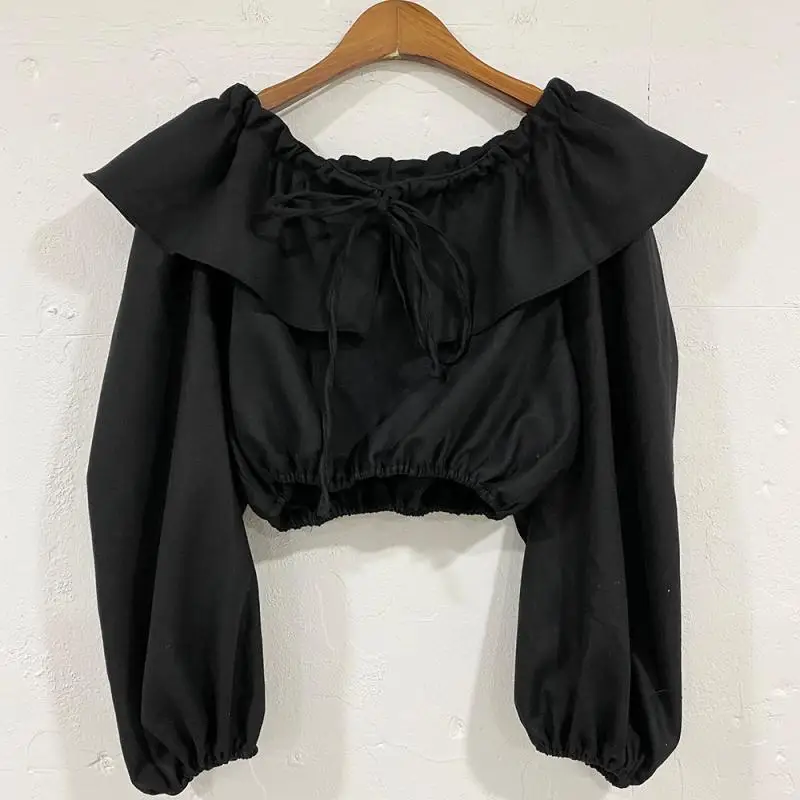 

RUGOD 2021 spring temrperament slash neck puff sleeve plaid retro shirt elegant fashion all-match shirt spring outgoing shirt