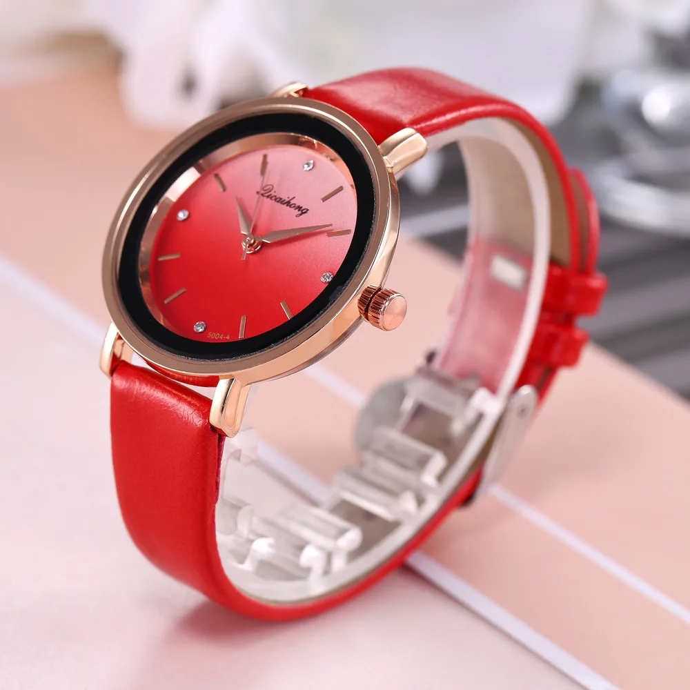 Женские часы с кожаным тонким ремешком женские стильные Аналоговые градиентным