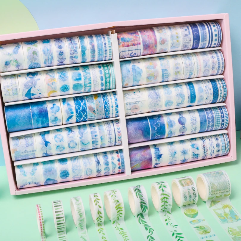 100pcs Washi Tape Set Kawaii Decorative Ribbons Japanese Stationery Diary Vintage Stickers 2m Washitape Adhesive Masking - купить по