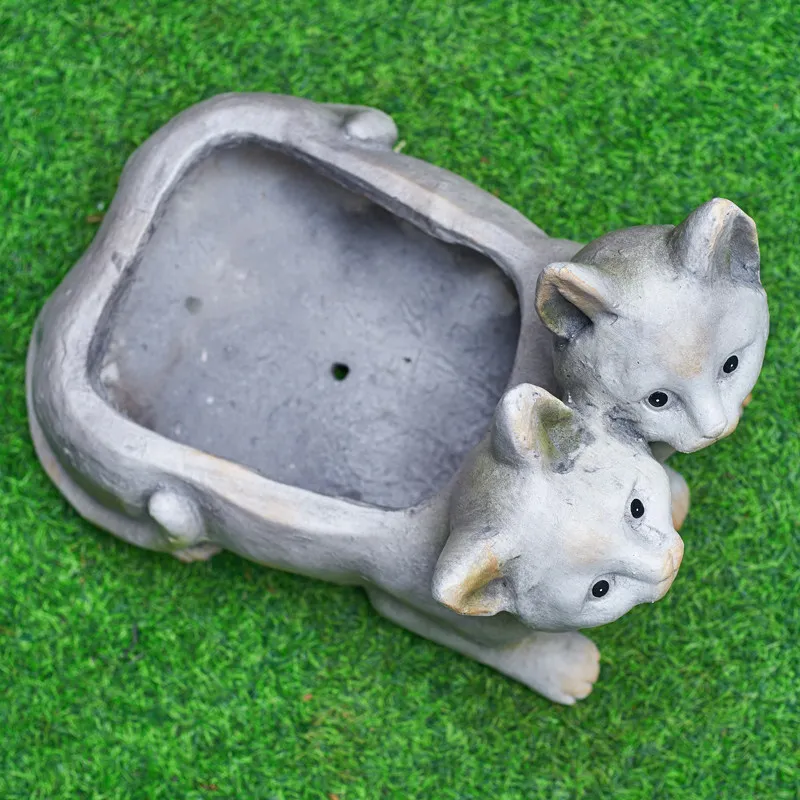 Цементный цветочный горшок в пасторальном стиле с изображением животных кошек