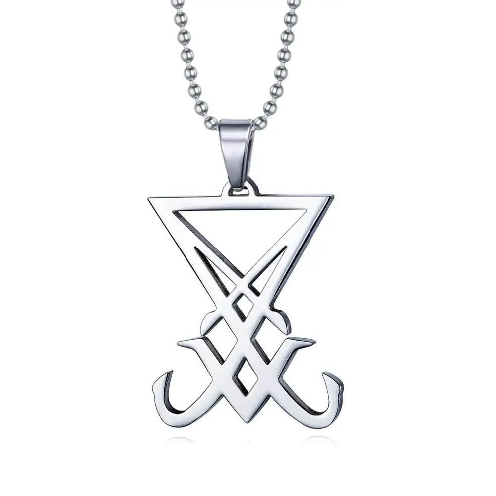 Stainless steel SIGIL OF LUCIFER PENDANT NECKLACE dainty Occult Devil Satan Satanic Amulet  necklace with 24 inch ball chain