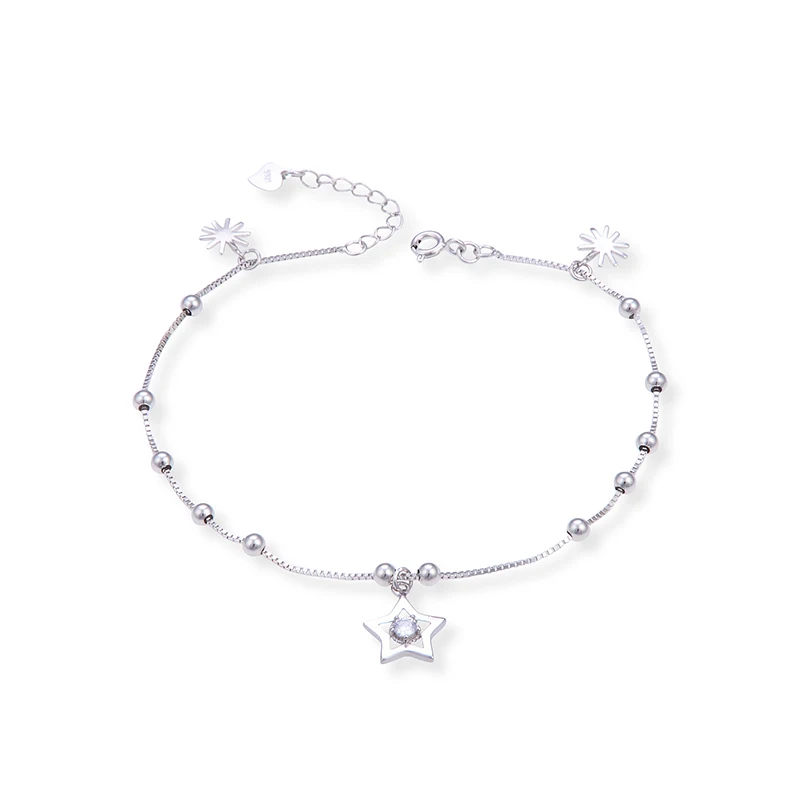 

Noble Women Anklet 925 Sterling Silver Star Beads Flower Anklet Student Girl Fresh Decoration Jewelry Girl Foot Accessories