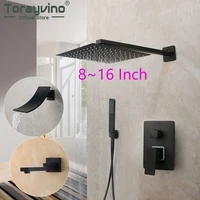 torayvino led matte black bathroom rain waterfall shower faucet set concealed shower system bathtub shower mixer water tap