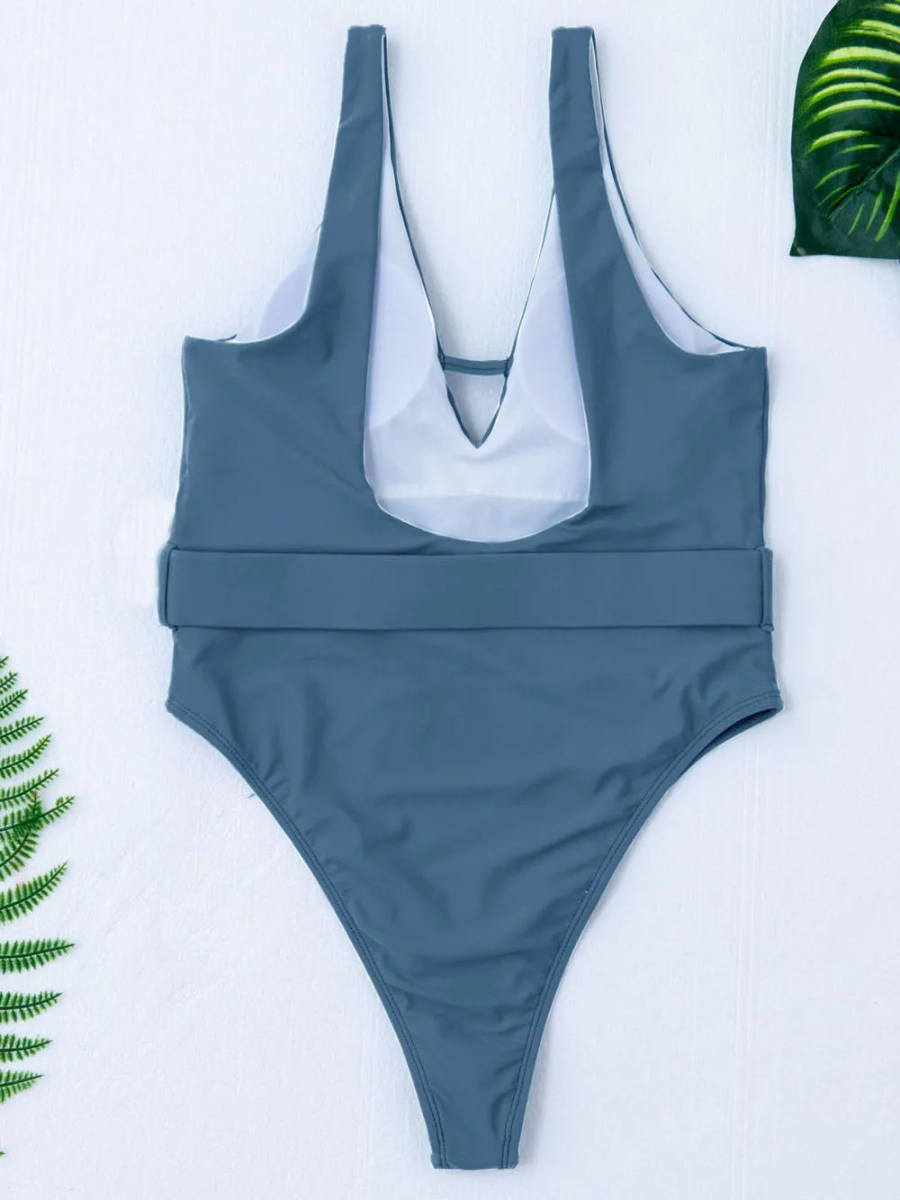 

Women One Piece Swimsuit High Cut Swimwear Solid Bathing Suits 2021 Summer Belted Beachwear Sexy Backless Bodysuit