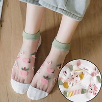 korea style socks glass silk socks transparent foot socks japanese hosiery creative ankle socks casual fruit print ultrathin sox