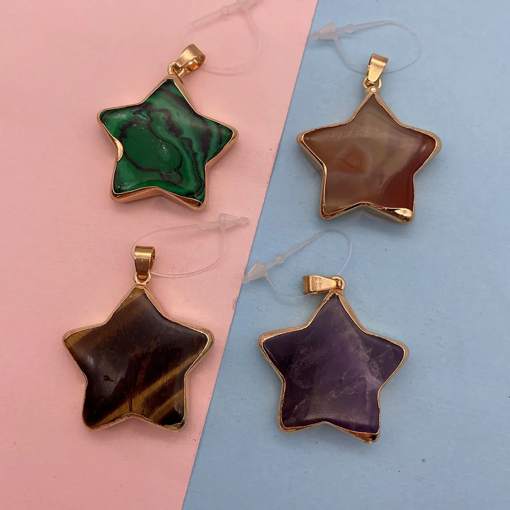 

Natural Stone Malachite Necklace Pendant Five-pointed Star Agate Amethyst Pendants DIY Jewelry Making Supplies Charms Wholesale
