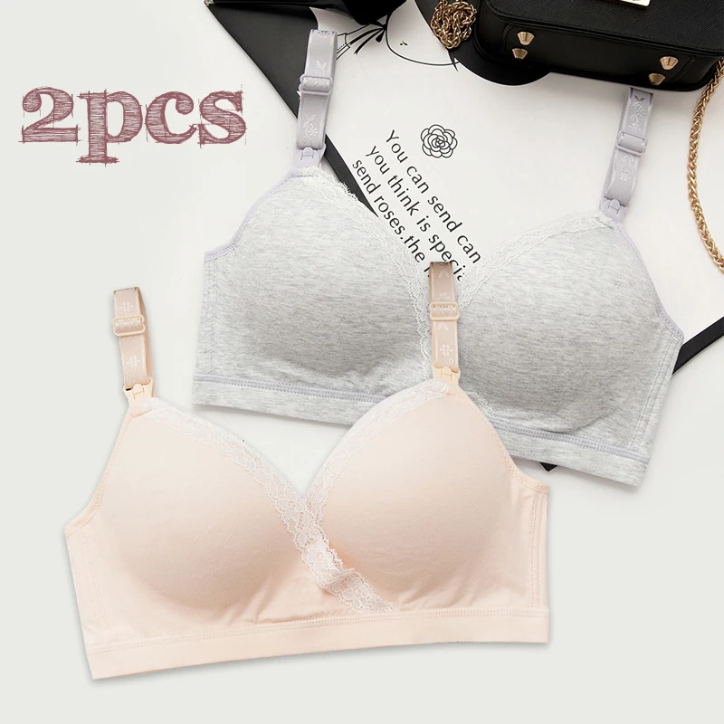 

Breastfeeding Bra Pregnancy Clothes Maternity Nursing Bra Feeding Bra for Soutien Gorge Allaitement Pregnant Women 2 pcs