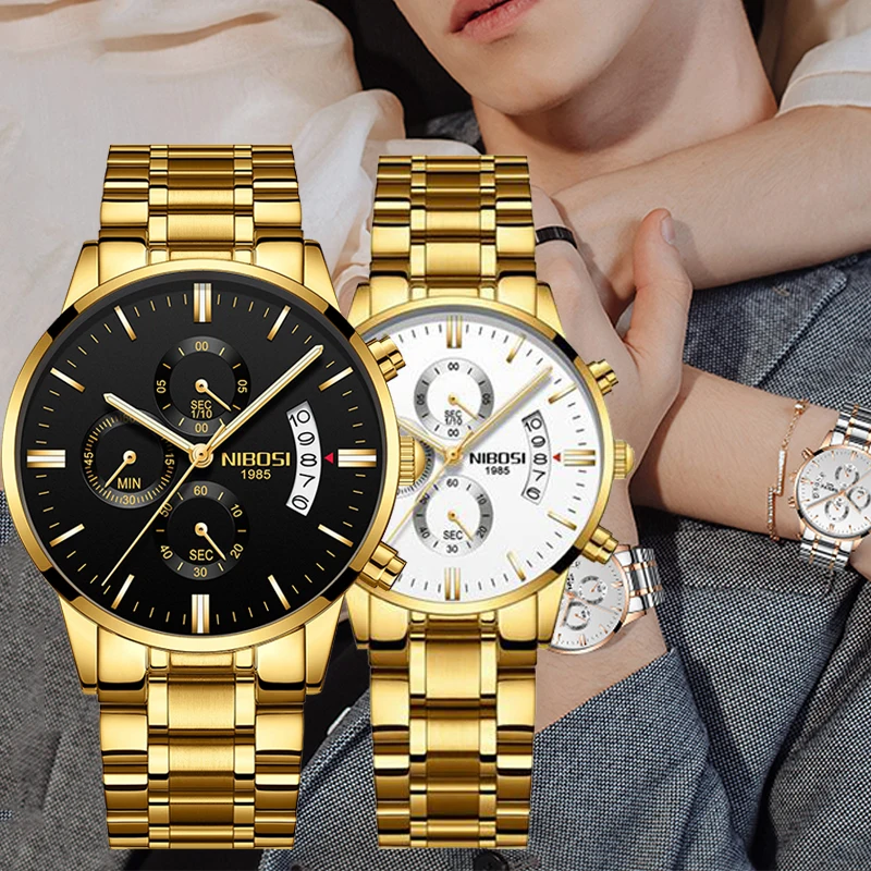 

Часы наручные NIBOSI для мужчин и женщин, брендовые Роскошные Кварцевые водонепроницаемые Модные для влюбленных, из нержавеющей стали