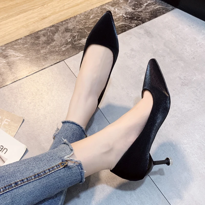 Женские туфли лодочки с острым носком на толстом каблуке|Женские туфли| |