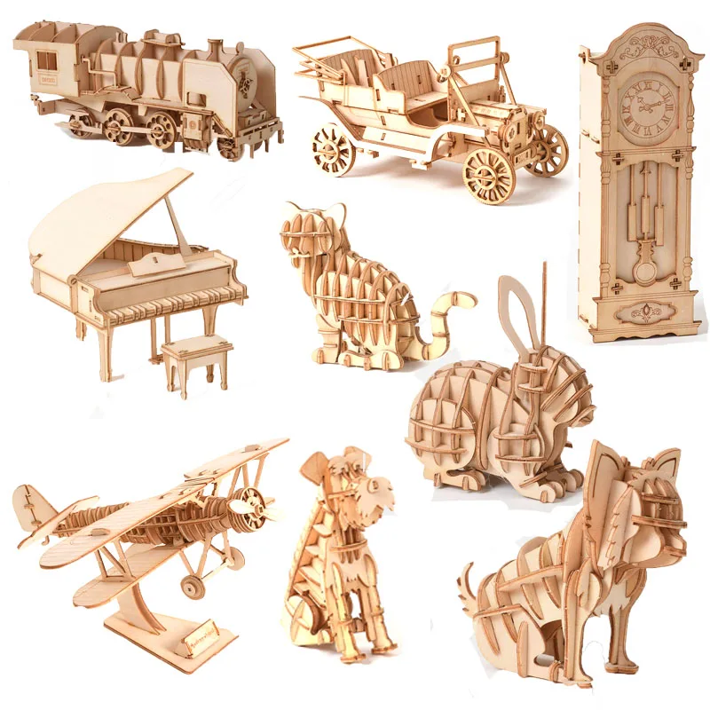 Самодельный самолет Дрон часы автомобиль игрушки 3D деревянная головоломка