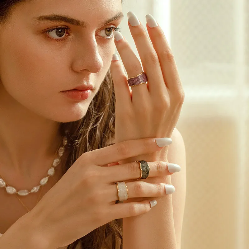 

Fashion Gold-Plated Design Sense Simple Color Dripping Opening Adjustable Index Finger Middle Finger Ring Women's Jewelry
