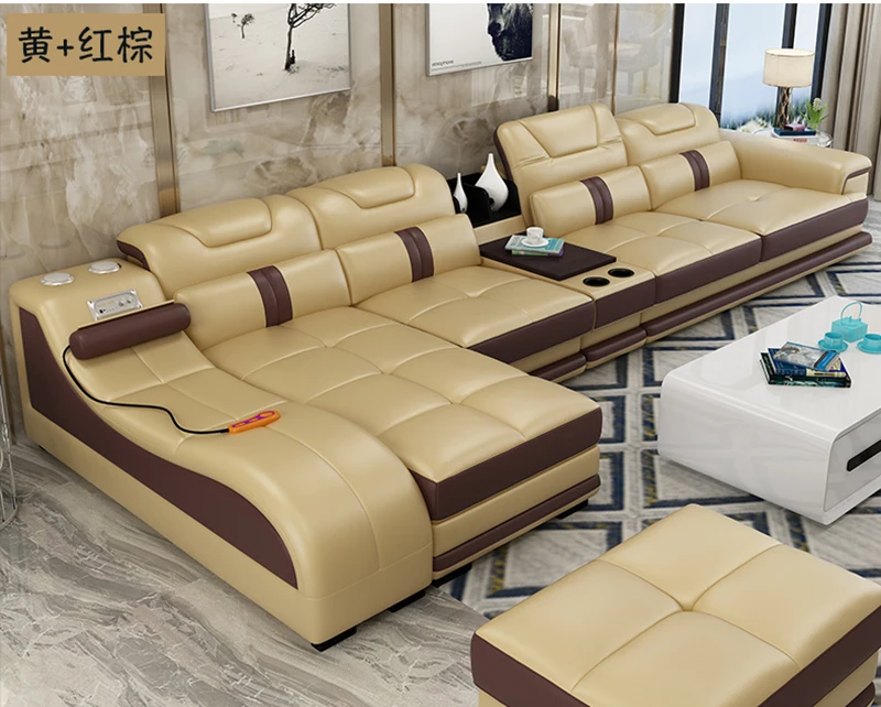 Modern sofa set living room chaise lounge reclining solid wood and leather | Мебель