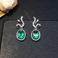 new natural emerald earrings 925 silver two color electroplating earrings fresh and lovely design bow earrings