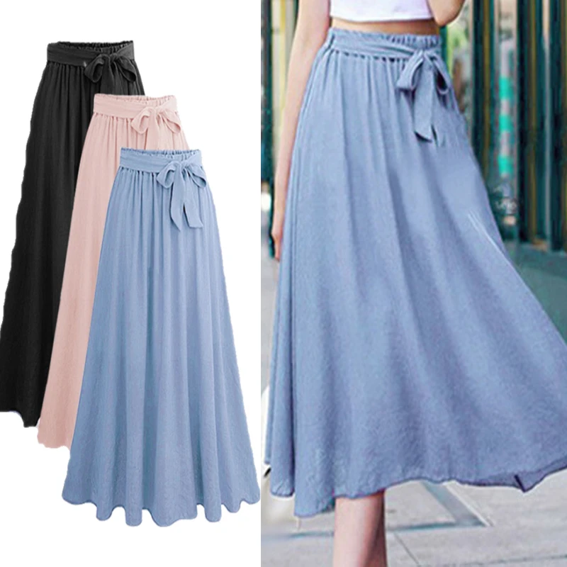 

Women's Elegant High Waist Elastic Waist Pleated Long Skirts Ladies Slim Casual Skirt Summer Office Solid Skirt 5XL Plus Size