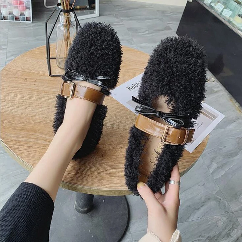 Меховые закрытые туфли женские шлепанцы из натурального Лисьего меха домашняя