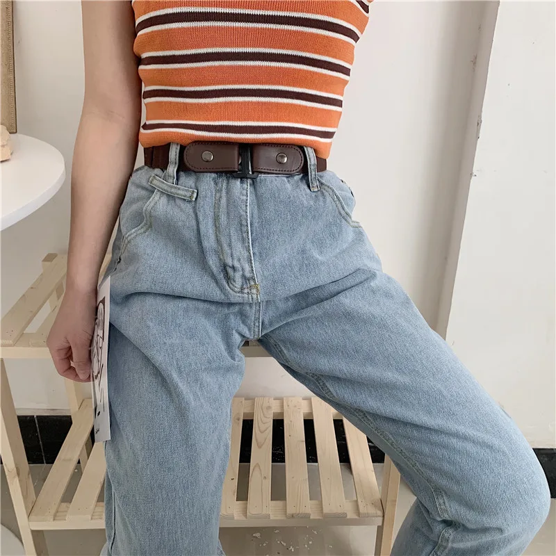 С застежкой и пряжкой Бесплатная стрейч джинсы с эластичной резинкой на талии