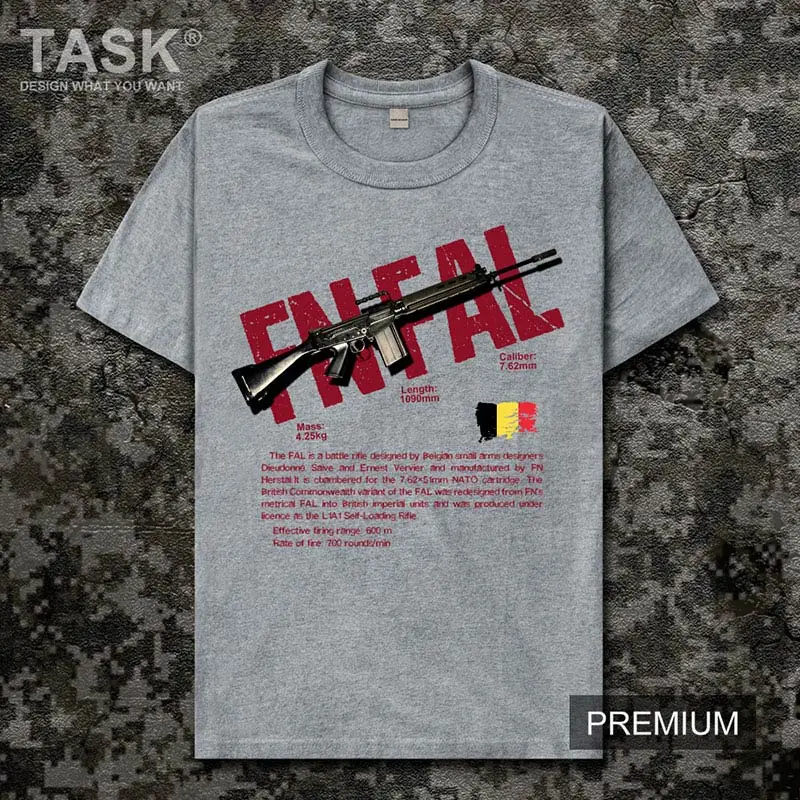 

Rifle series FNFAL Belgian military fan game cotton short sleeve T-shirt mens Summer Casual Print Slim Fit fashion O-Neck Tops