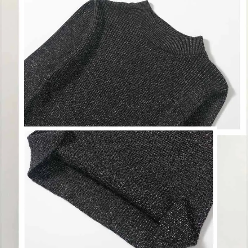 Женский трикотажный пуловер однотонный черный свитер с высоким воротником