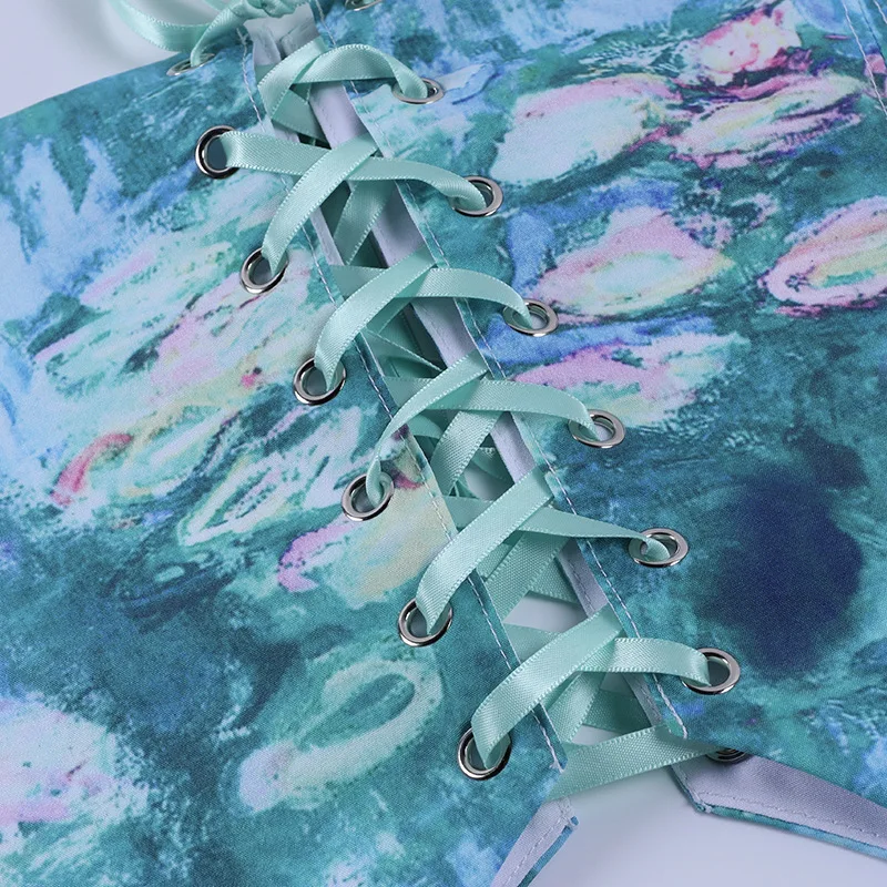 

Sexy Hollow Out Floral Printed Crop Top Frill Retro Clothes Women Camisole Strapless Spaghetti Strap Cami Tops Summer 2021