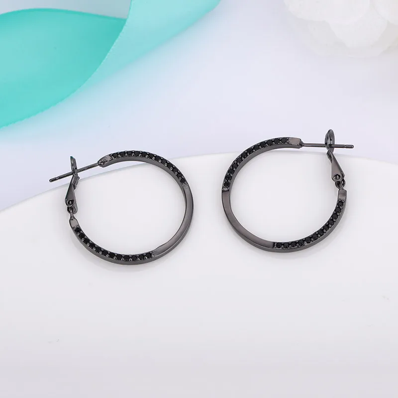 Gun Black MAIKALE новые модные большие серьги круги Золотой/Серебряный AAA черный кубический цирконий серьги-кольца для женщин корейские простые ювелирные изделия подарок - Metal Color: Gun Black