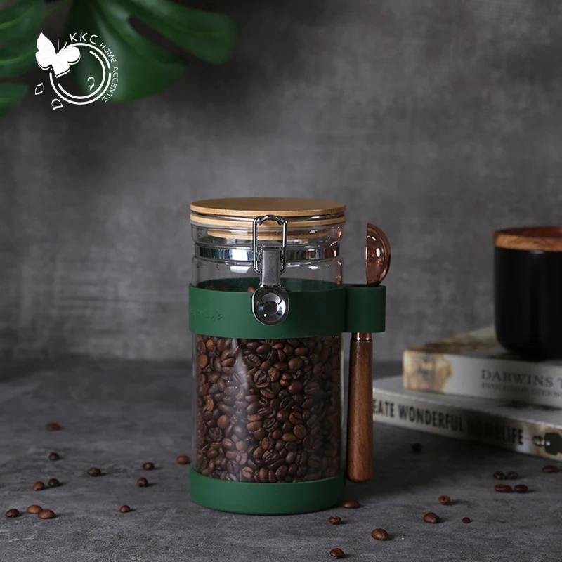 

KKC Home Glass Coffee Beans Storage Jar Container Glass Sealed Jar with Spoon Food Container Nuts Cookie Candy Jars Containers