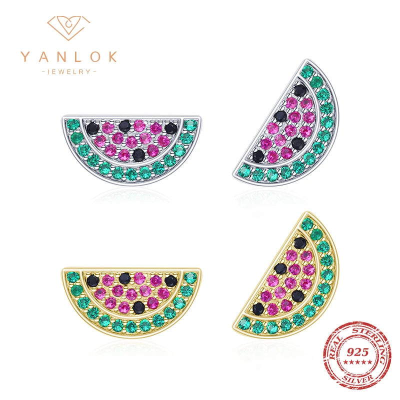 

YANLOK Watermelon Fruit Stud Earrings Hot Sale 925 Sterling Silver Fashion Earring Gift for Girl Party Jewelry Bijoux