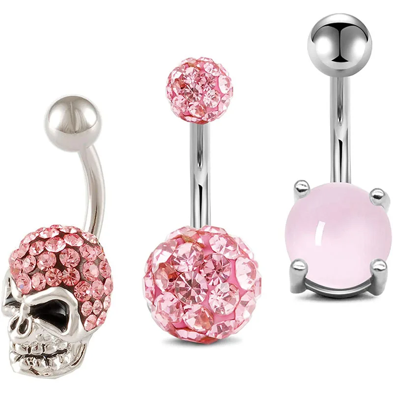 14G пупка Кольца Череп из хирургической стали кольца для живота Кристалл Ferido