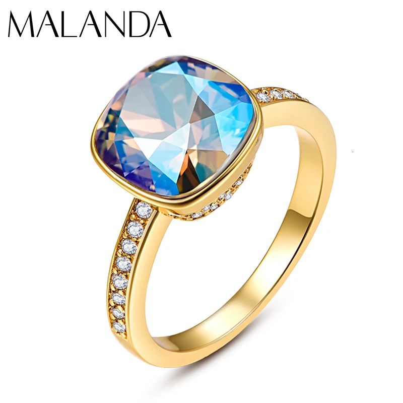 Роскошные кольца Malanda с кристаллами SWAROVSKI для женщин, Новые Модные Элегантные кольца для свадебной вечеринки, ювелирные аксессуары, подарок для мамы и девочки - Цвет основного камня: 215 SHIM