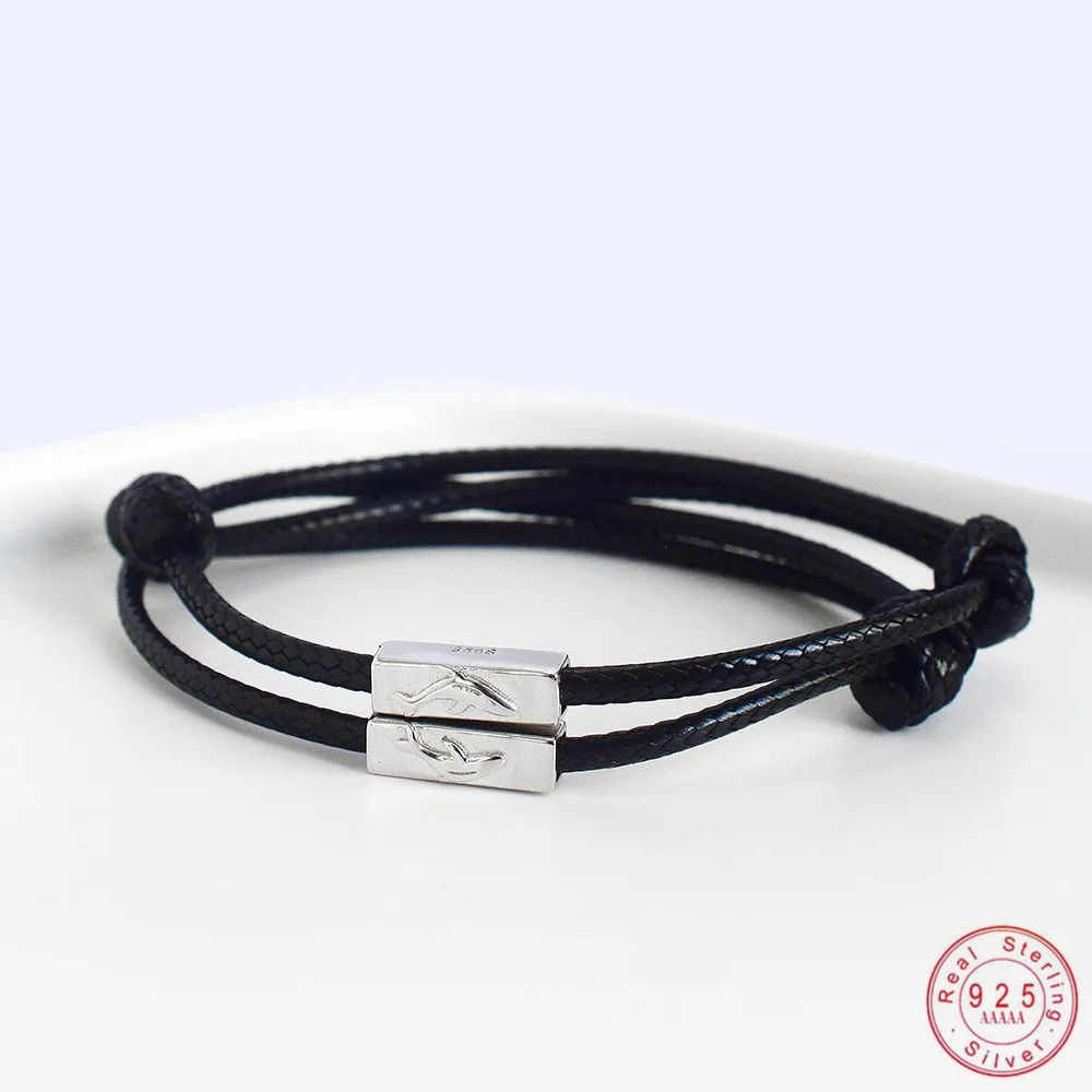 Модный парный браслет с дельфином из серебра 925 пробы регулируемый